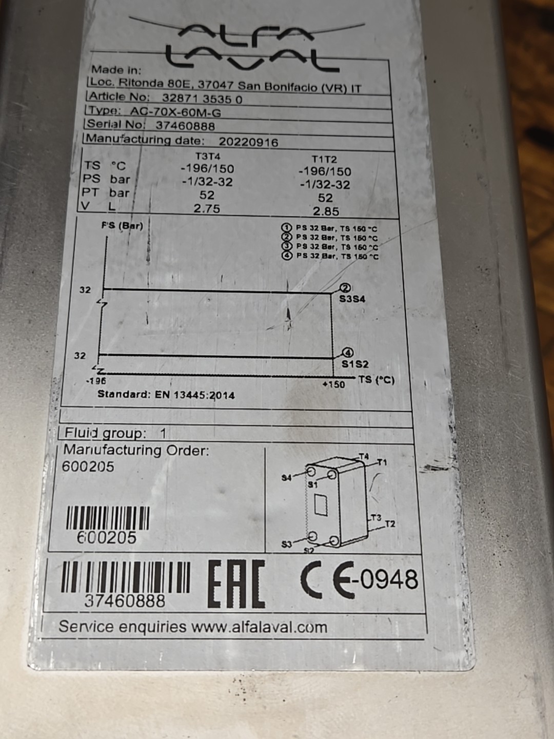 * Alfa Laval AC-70X-60M-G Brazed Plate Heat Exchanger NEW