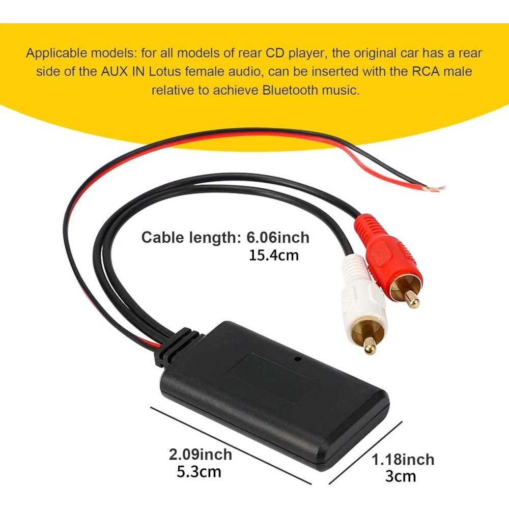 5-12V Car Bluetooth 5.0 Module 2RCA AUX Cable Adapter Audio Radio Stereo