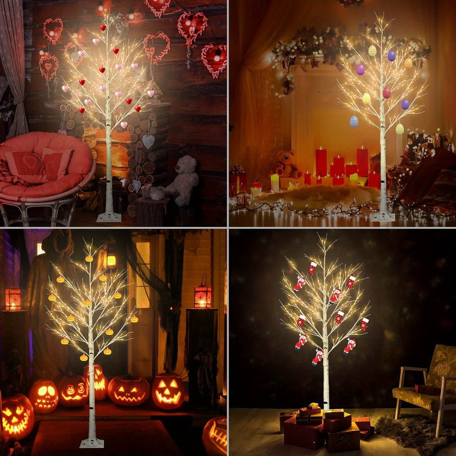 6FT Artificial Lighted Birch Tree Fairy Lights Faux Tree Xmas Party Home Decor
