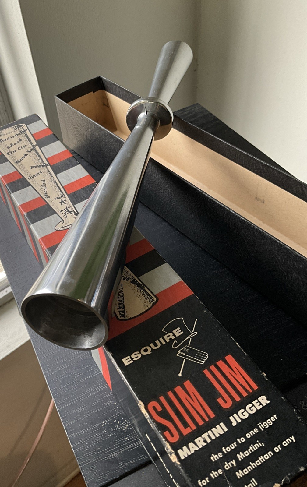 1950’s Vintage Esquire Brand SLIM JIM Martini Jigger In Original Box 12.5” Long