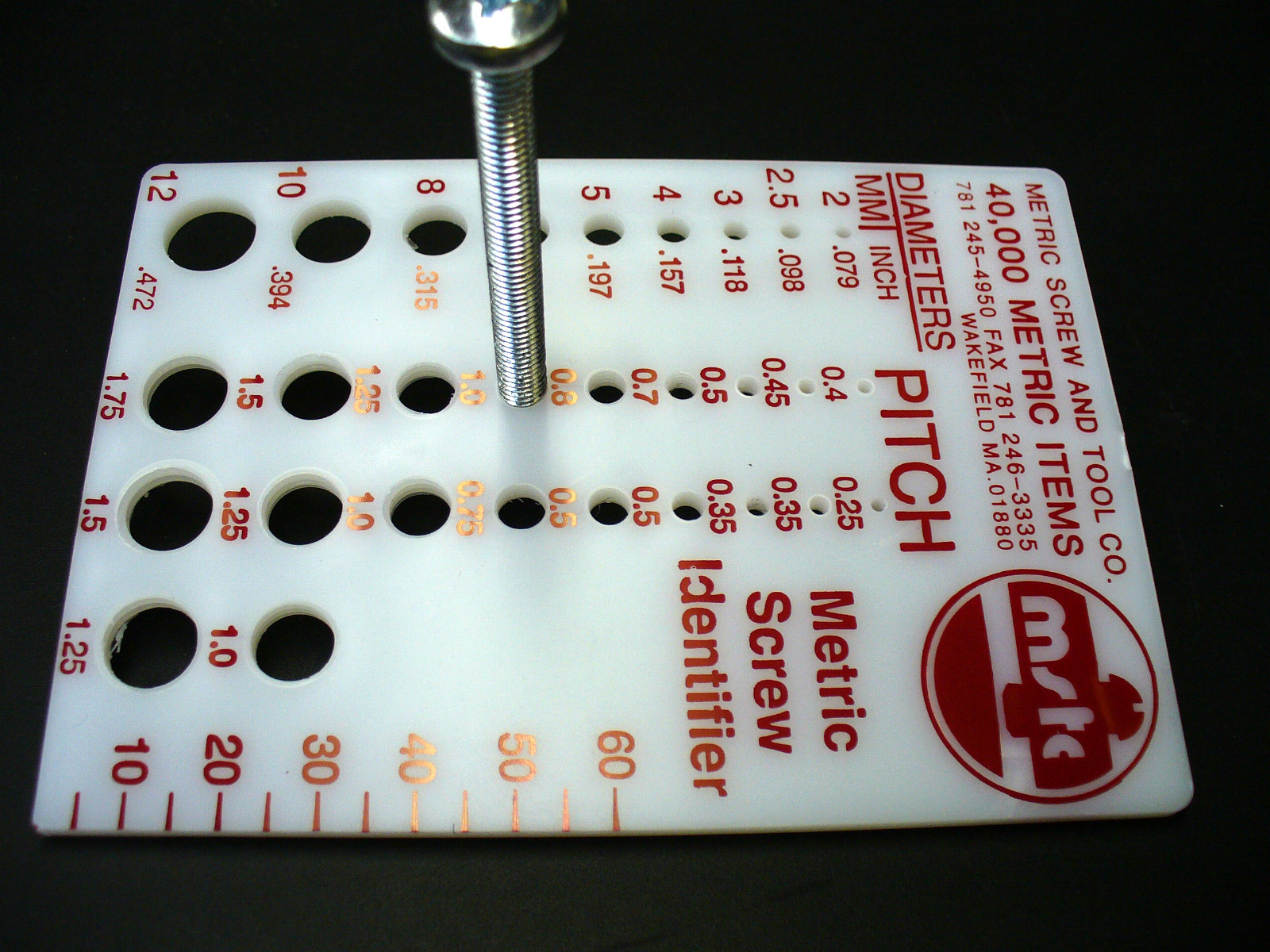 METRIC SCREW AND BOLT THREAD IDENTIFIER / CHECKER W/ THREADED HOLES MADE IN USA
