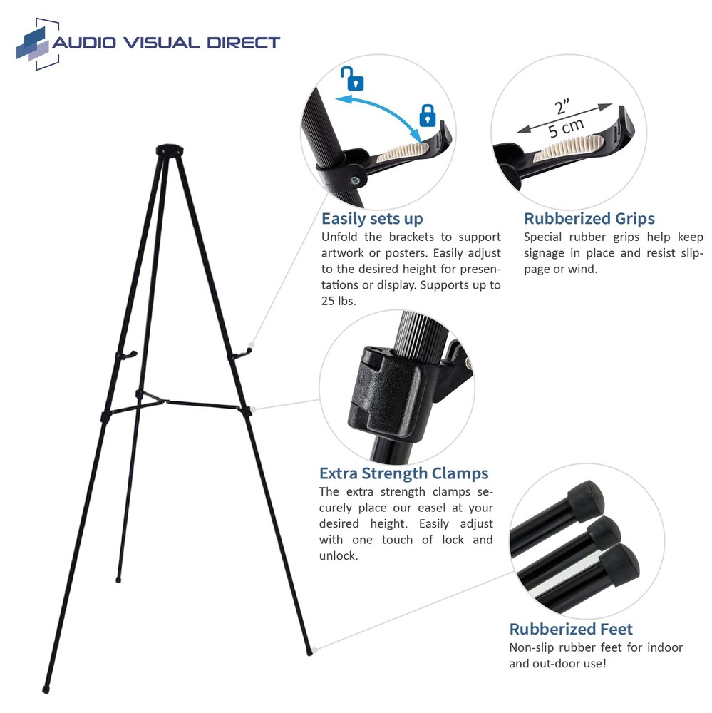 Audio-Visual Direct Lightweight Aluminum Telescoping Display 1 Easel, Black