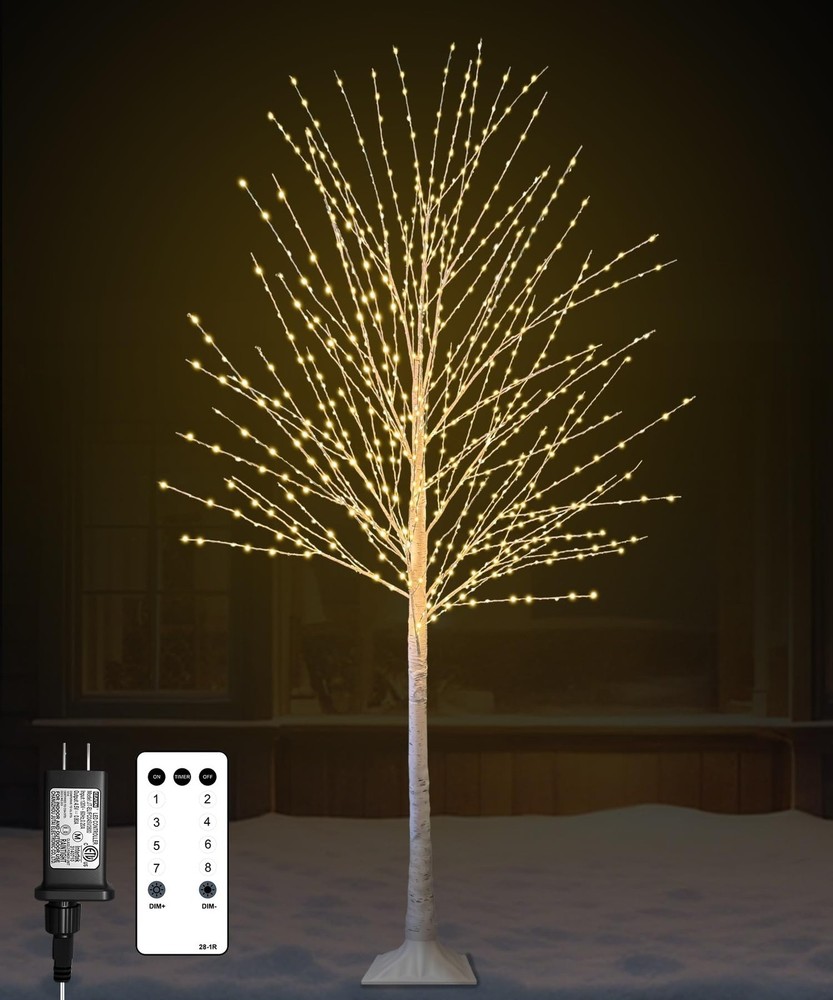 6FT Lighted Birch Tree with 880 LED Warm White Lights, 8 Modes, Timer Remote