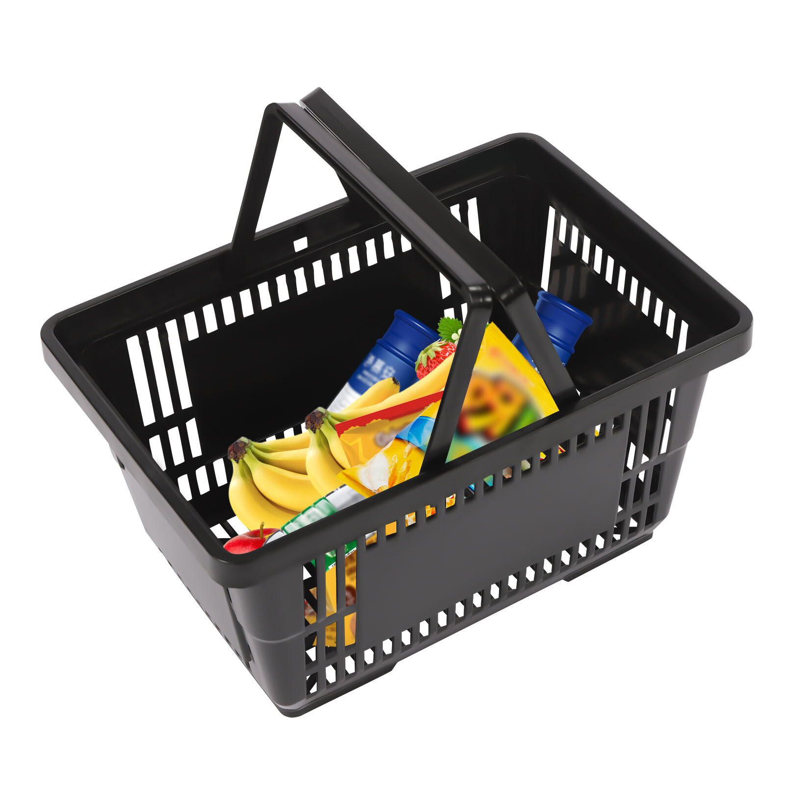 12 PCS Black Plastic Shopping Basket for Market Grocery Retail Store + Handles