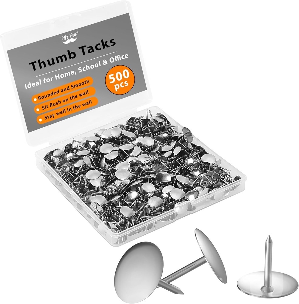 500 Pack Silver Thumb Tacks - Durable Flat Push Pins for Office & Home