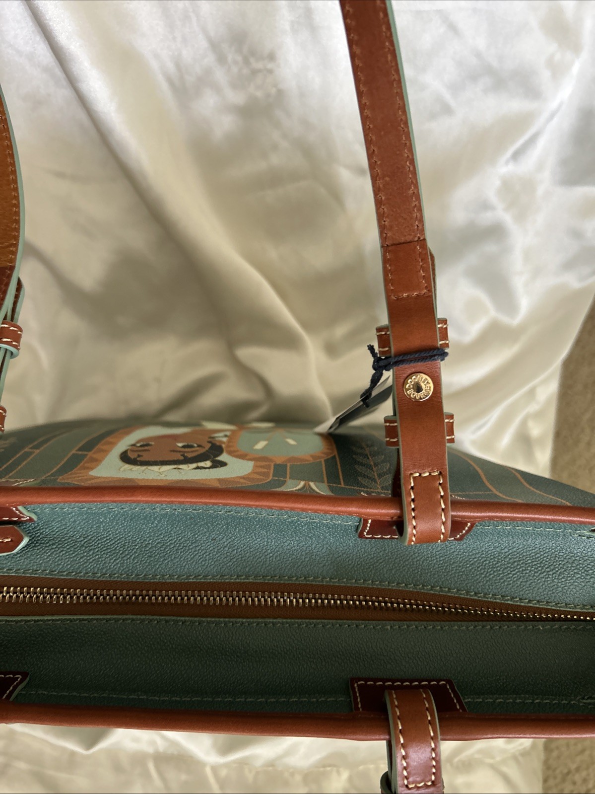 NEW TAGS DISNEY PARKS DOONEY BOURKE PRINCESS TIANA GREEN/BROWN LEATHER TOTE