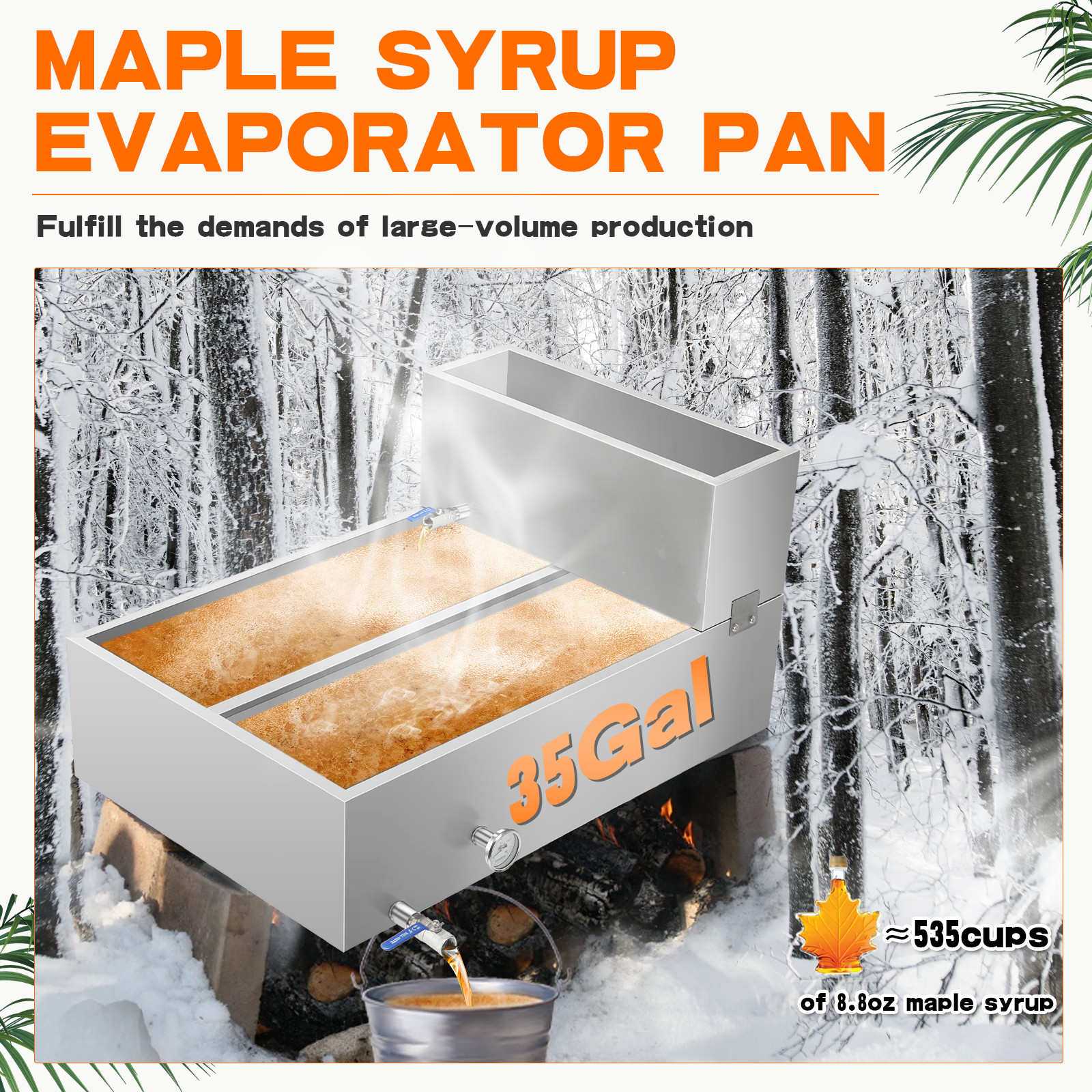 Maple Syrup Evaporator Pan, 304 Stainless Steel Feed Pan for Boiling Maple Syrup