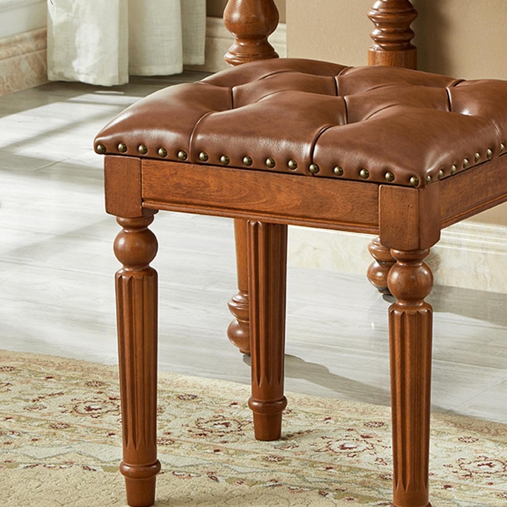 Vanity Bench Stool with Microfiber Leather Cushion, Vanity Chair Ottoman Dres...