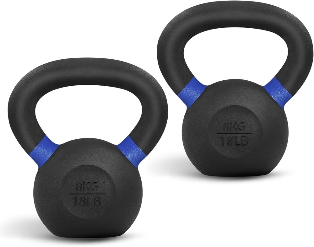 Cast Iron Kettlebell Set - Powder Coated for Full Body Strength Training