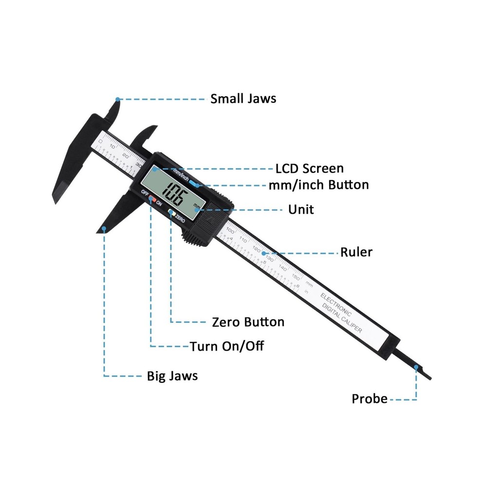 Digital Caliper, Adoric 0-6" Calipers Measuring Tool - Electronic Micrometer ...