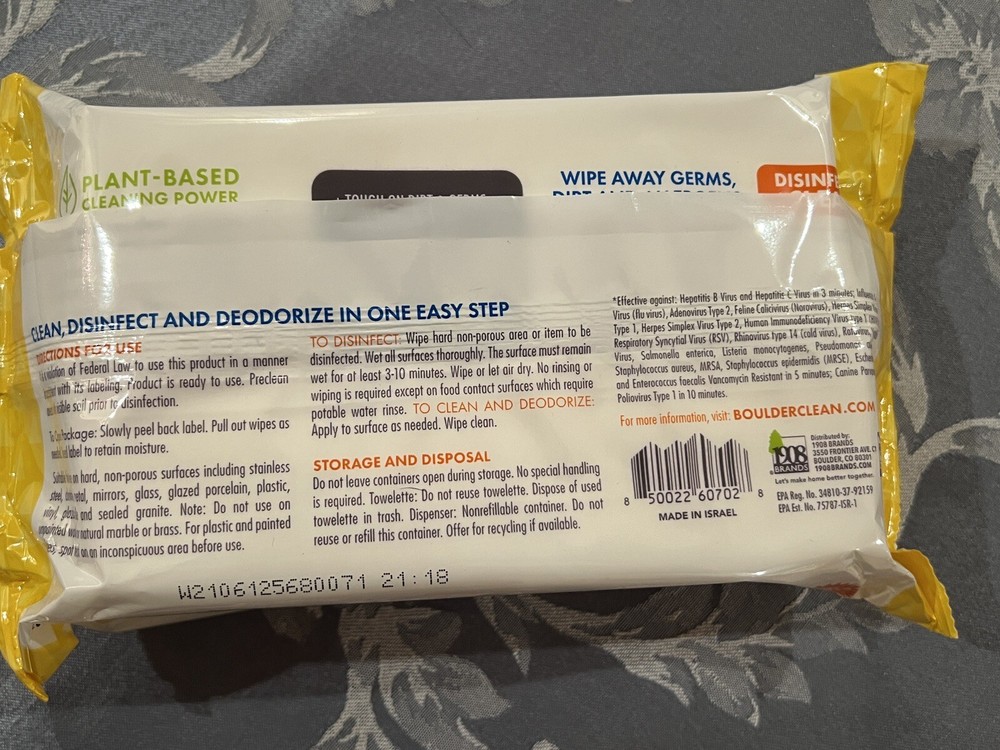 Boulder Clean Disinfecting Wipes, 72 Count Plant Based Cleaner