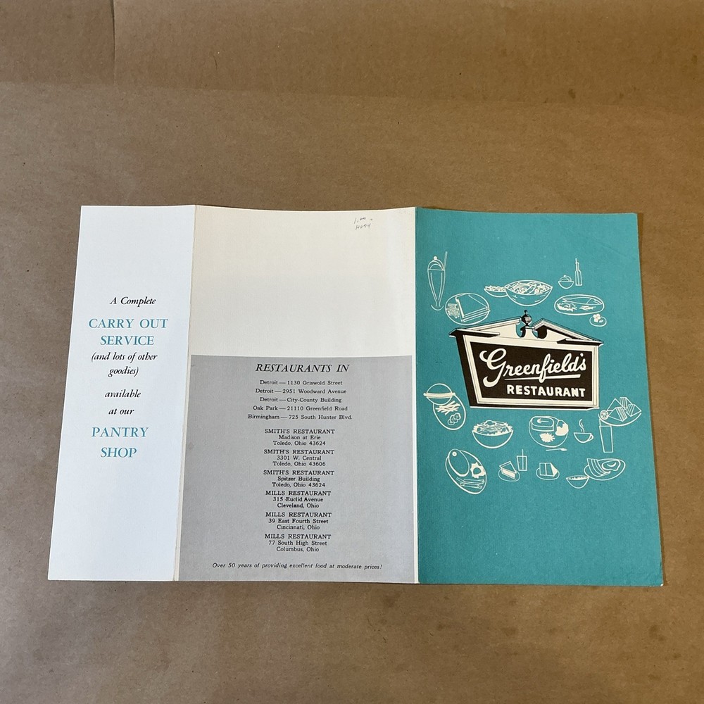 Vintage Greenfields Restaurant Menu INV-P0594