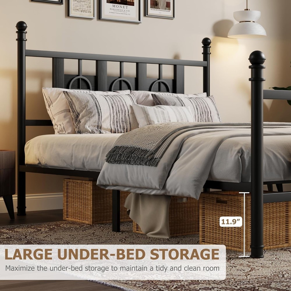 Full Size Bed Frame with Headboard and Footboard, Large Storage Space Under Bed