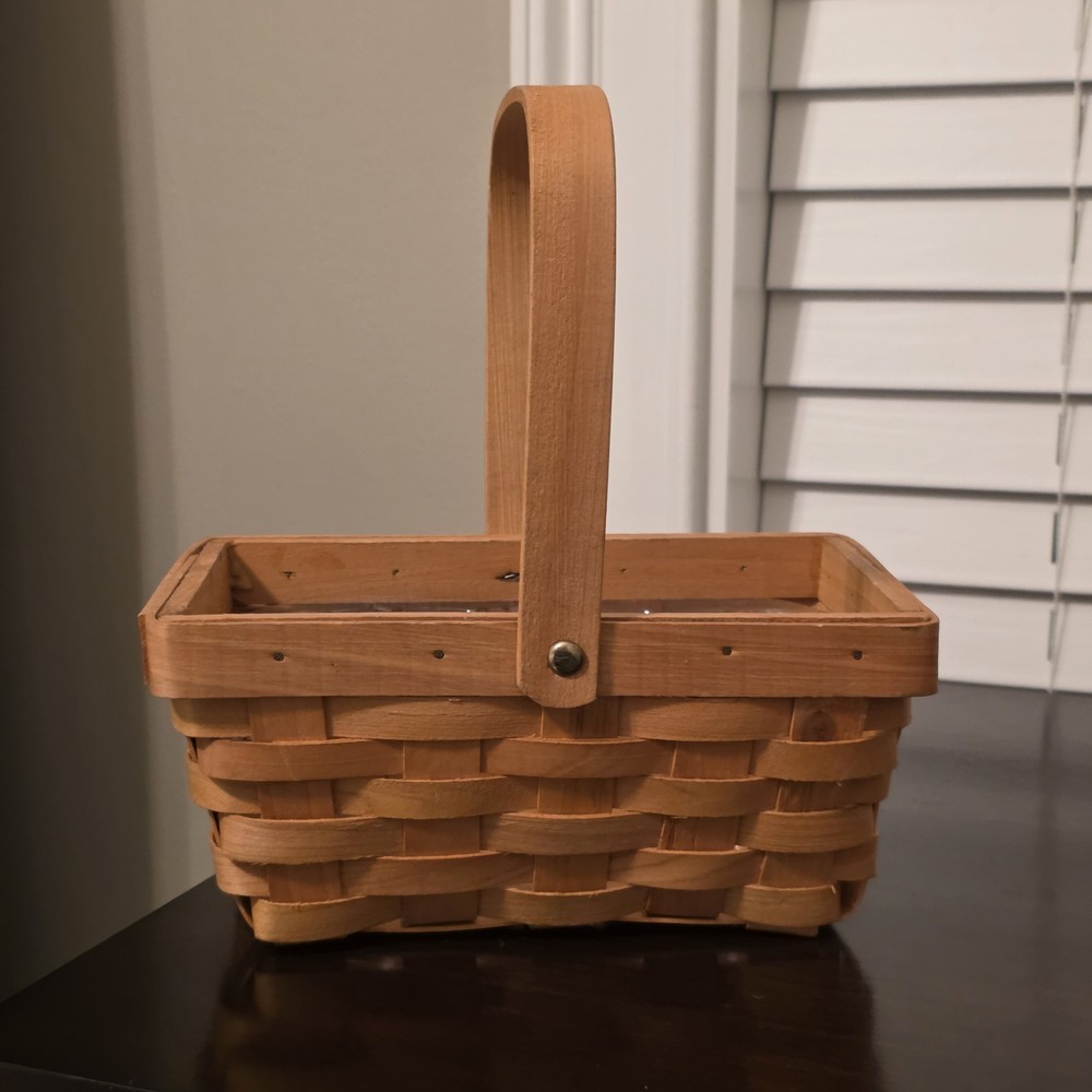 Rustic Home Decor Rectangular Handwoven 7" X 4" Medium Wood Basket With Liner