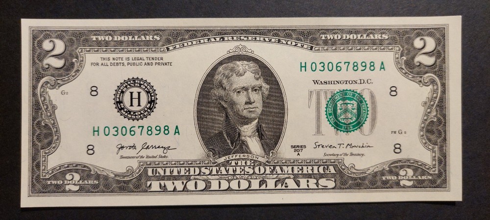 10 sequenced order 2017 $2 Bills - Uncirculated authentic 4 digit Ladder - Mint