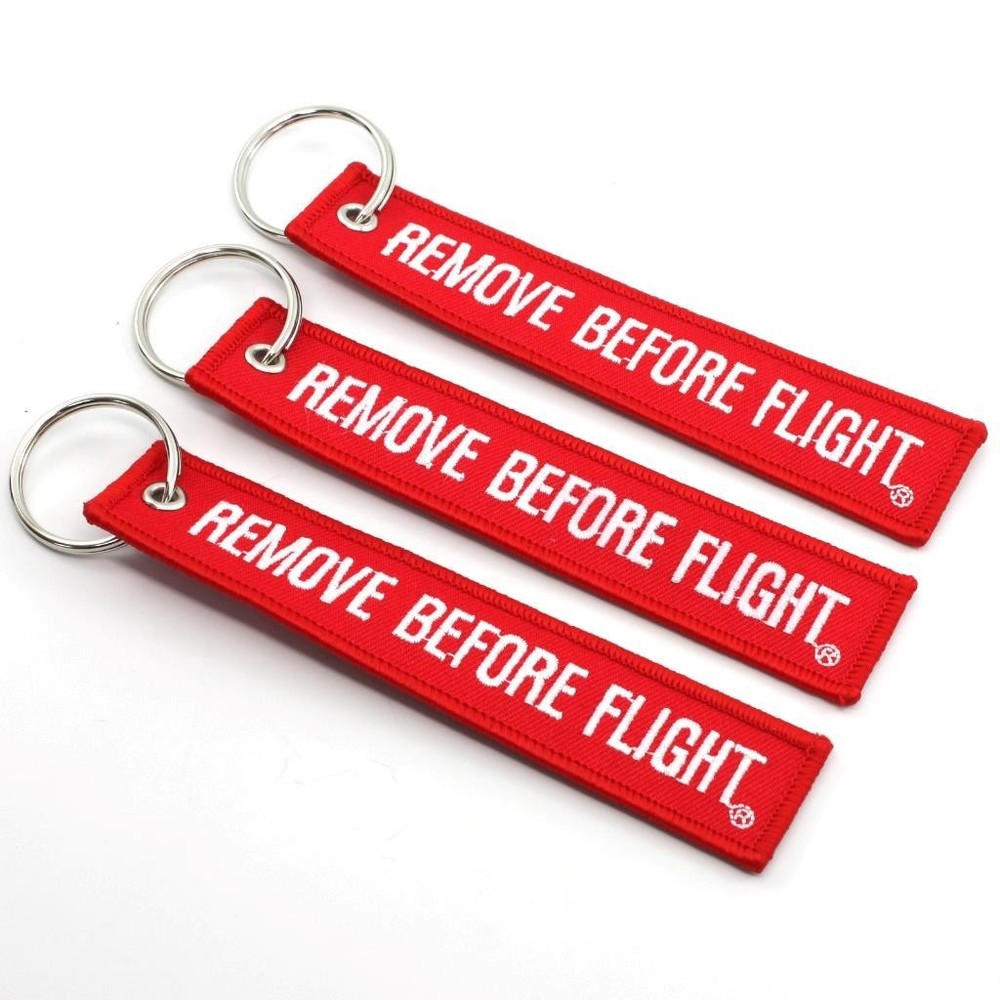 REMOVE BEFORE FLIGHT KEYCHAIN - RED/white QTY= 3 TAGS - FLAG PILOT CREW KEY