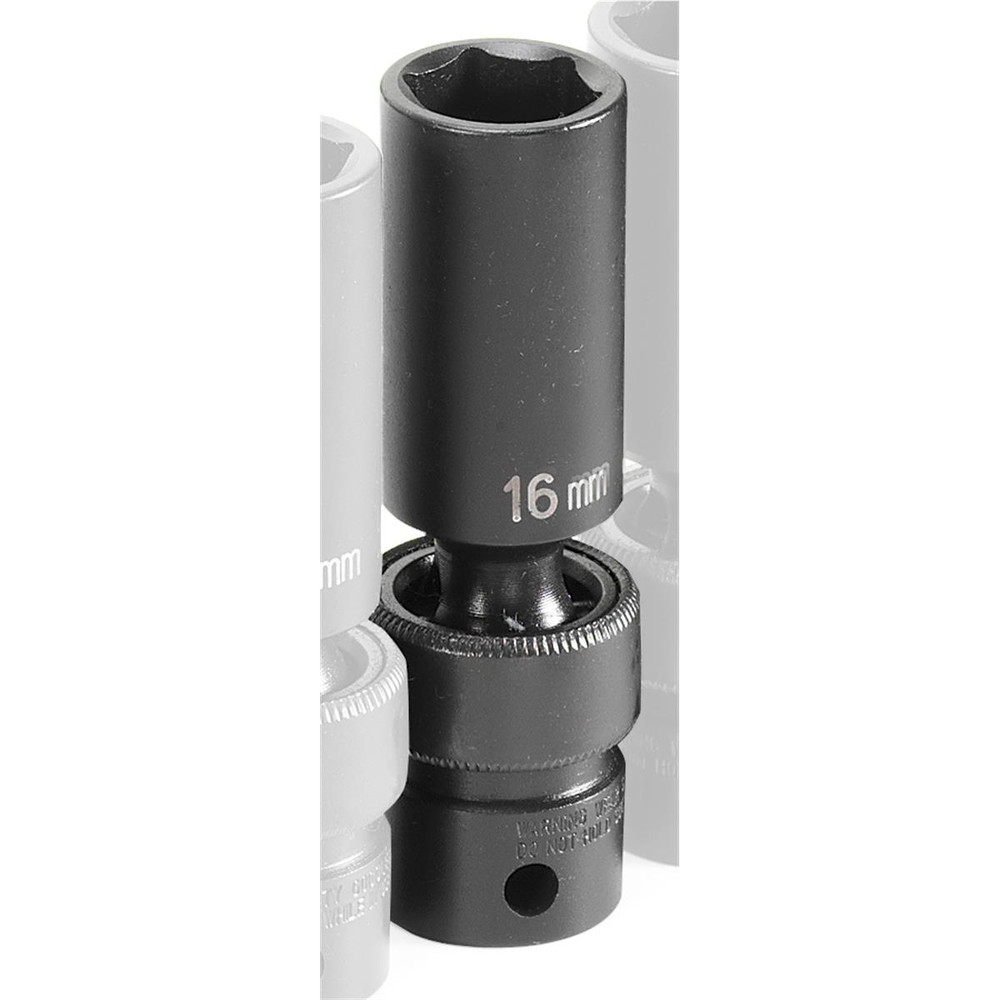 Grey Pneumatic 3/8" Drive x 16mm Deep Universal Socket 6 Point - Black