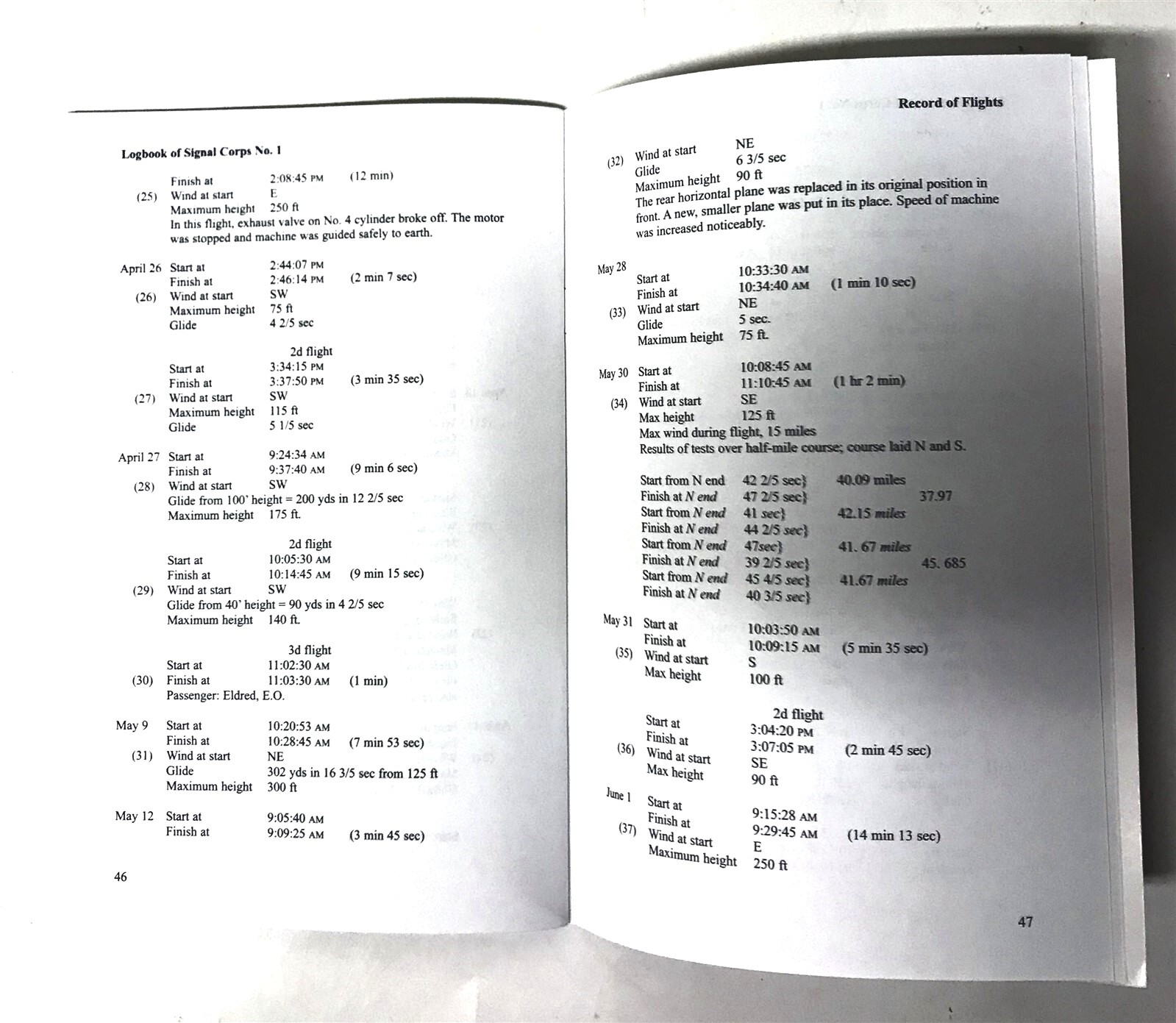 Logbook Of Signal Corps No. 1, The U.S. Army's First Airplane Flight, Comm. Ed.