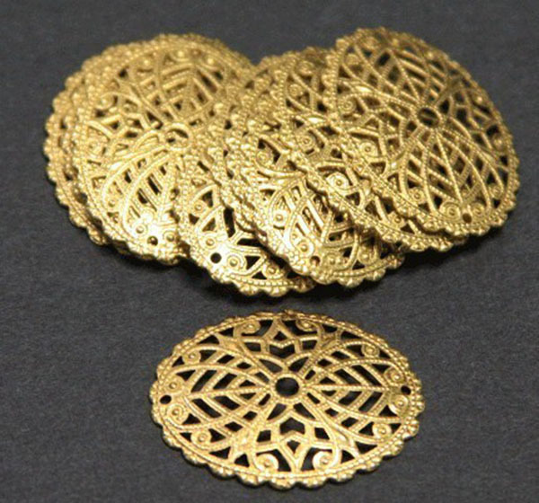 12 pcs of solid brass filigree oval 29x23mm