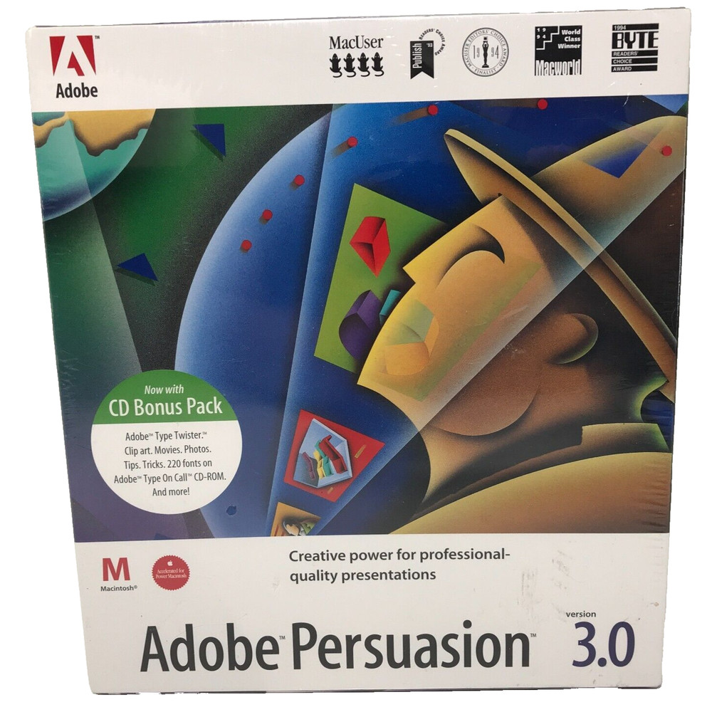 SEALED Adobe Persuasion 3.0 Macintosh 3D Charting Presentation Big Box Software