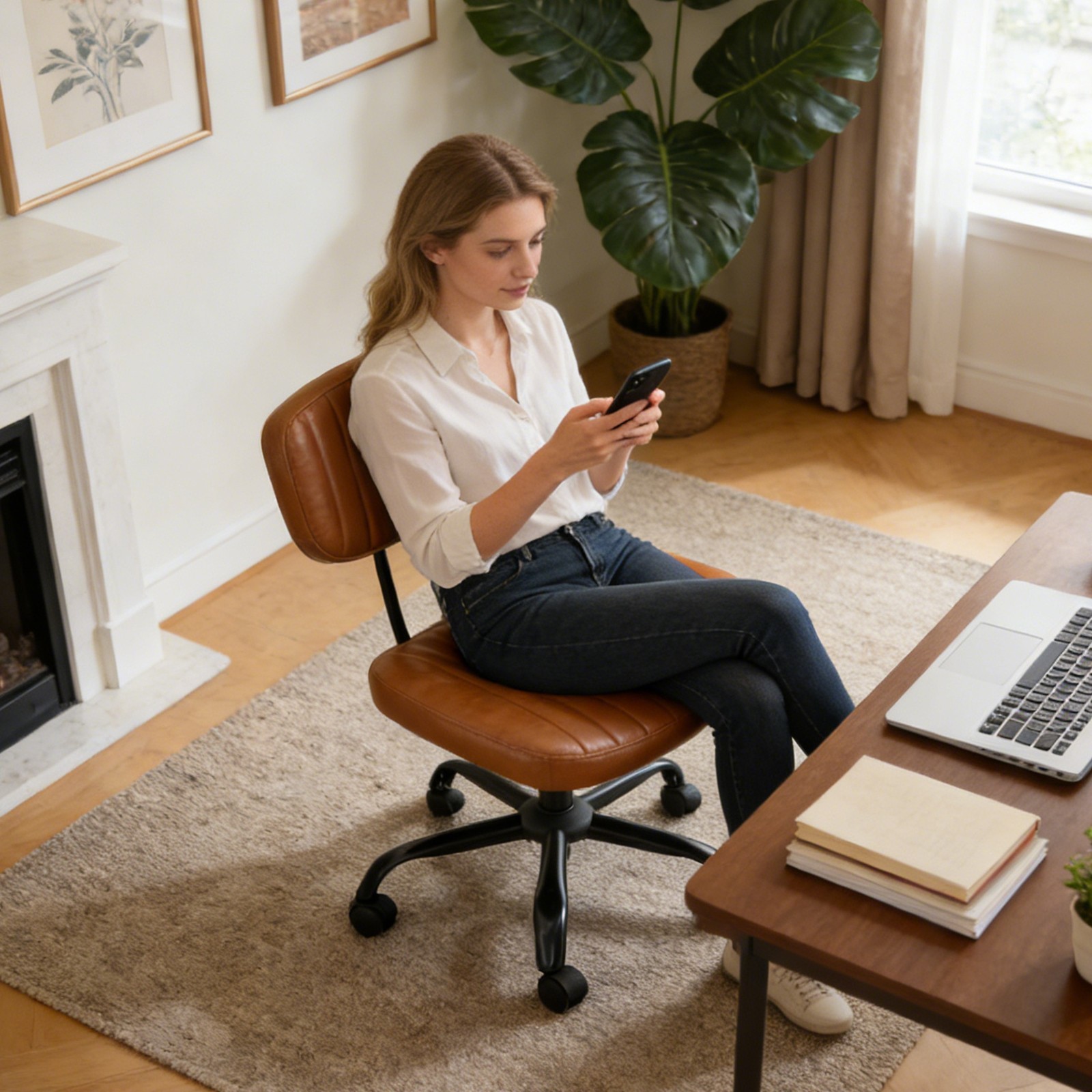 Home Office Computer Desk Chair Ergonomic Armless Swivel Rolling Work Task Chair