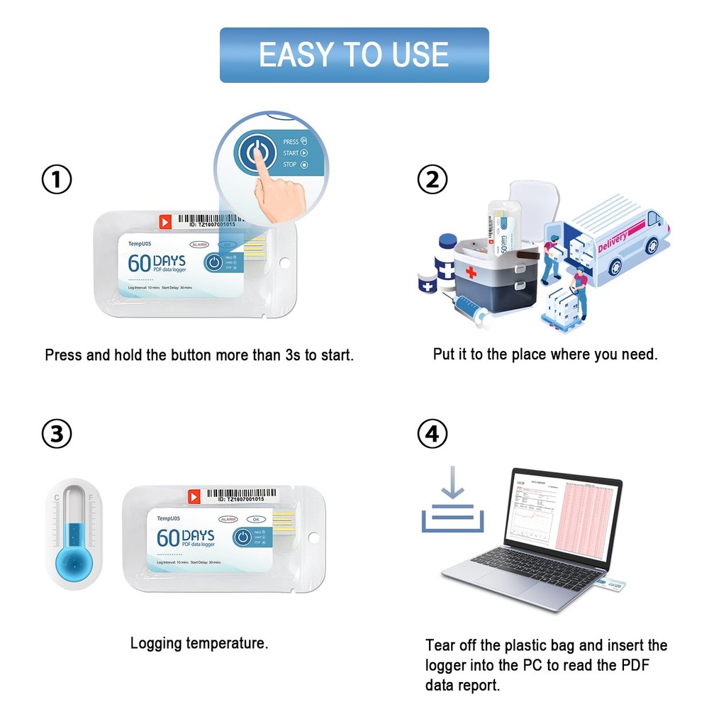 Temperature Data Logger USB Single Use Temp Recorder 10 Packs with PDF Report...