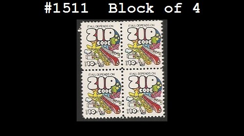 USA3 #1511 MNH BL4 Mail Transport Zip Code Theme