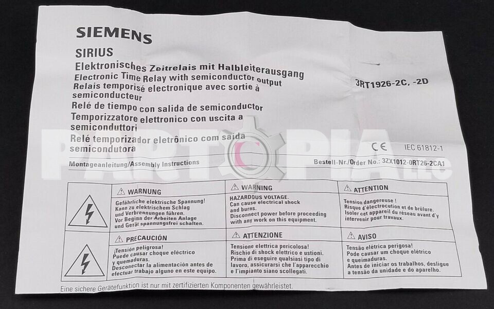 NEW Siemens 3RT1926-2CG21 *E02*, Two-Wire Timing Relay w/ Semiconductor Output