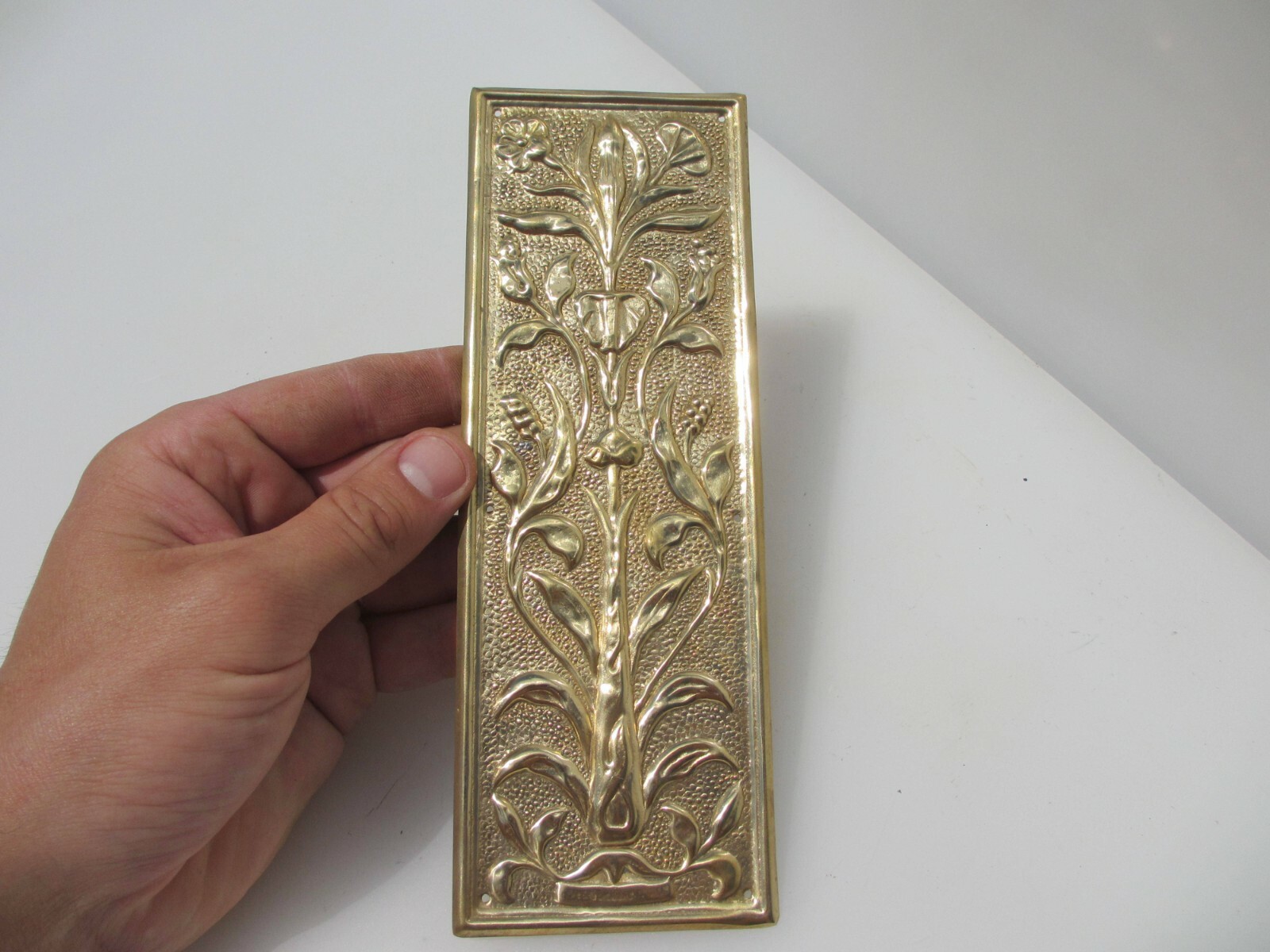 Brass Finger Plate Push Door Handle Art Nouveau Floral Flowers Antique STYLE