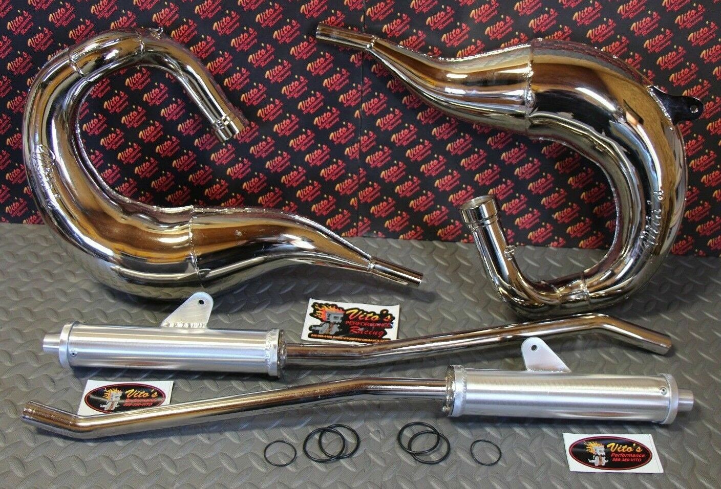 Vito's Performance FAT BASTARD pipes in frame 1987-2006 Yamaha Banshee CHROME