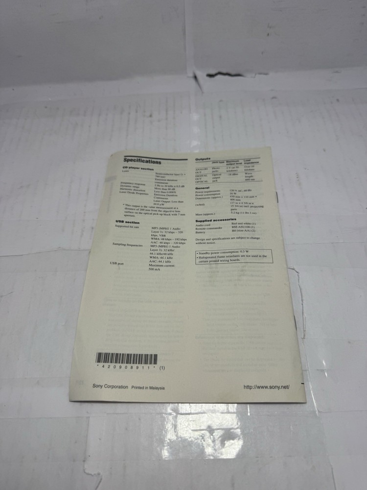 Sony CDP-CE500 CD Player Original Instruction Manual OEM