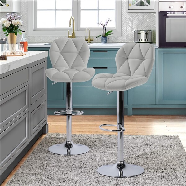 2pcs Adjustable Kitchen Counter Stools Modern PU Leather Swivel Bar Stool