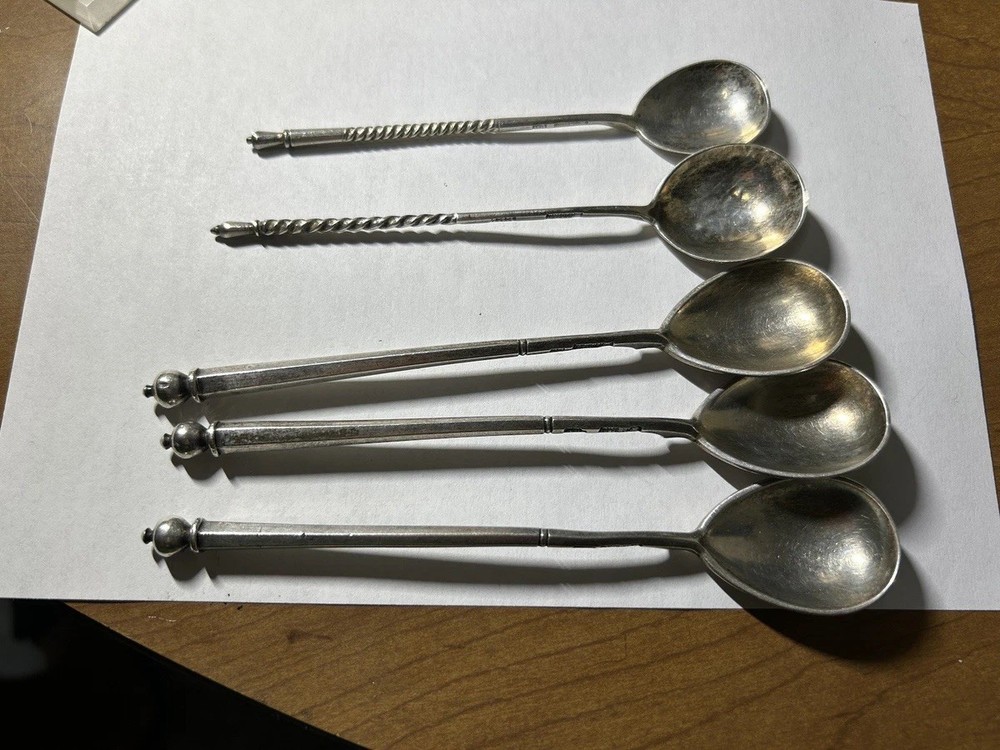 Imperial Russia 84 Silver Engraved Signed Five Spoons