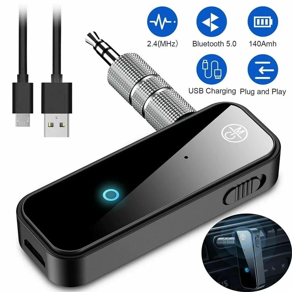 Wireless Bluetooth 5.0 Transmitter Audio Adapter 3.5mm Aux Micro USB Car Kit