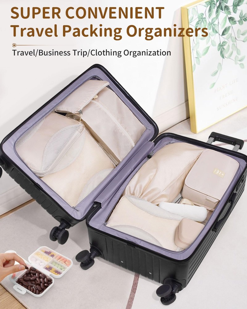 Compression Packing Cubes 12 Set, Suitcase Organizers, Extendable Packing Cub...