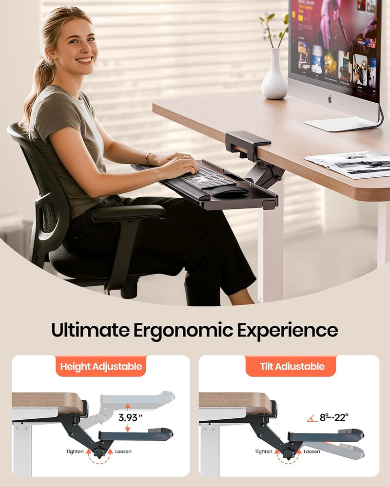 Klearlook Upgraded Ergonomic Keyboard Tray under Desk, Adjustable Sliding Keyboa