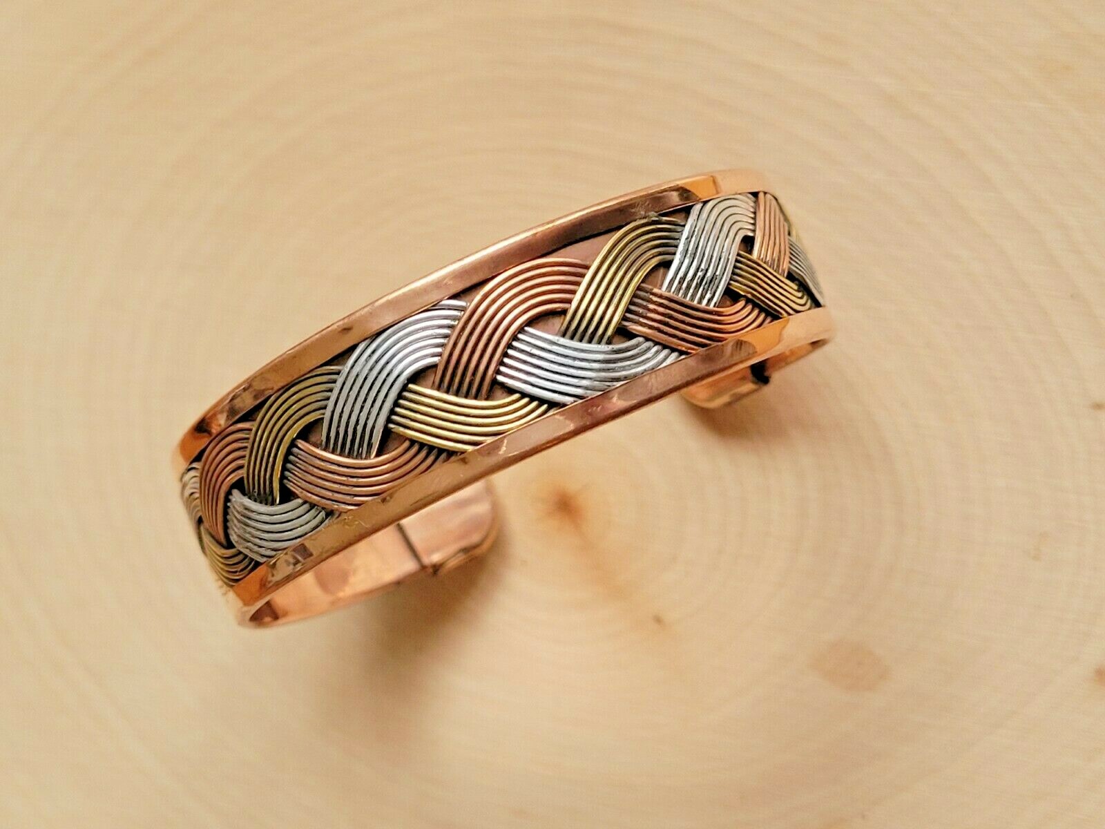 Solid Copper Tricolor Cuffed Health Bracelet - Copper Bracelet Braided