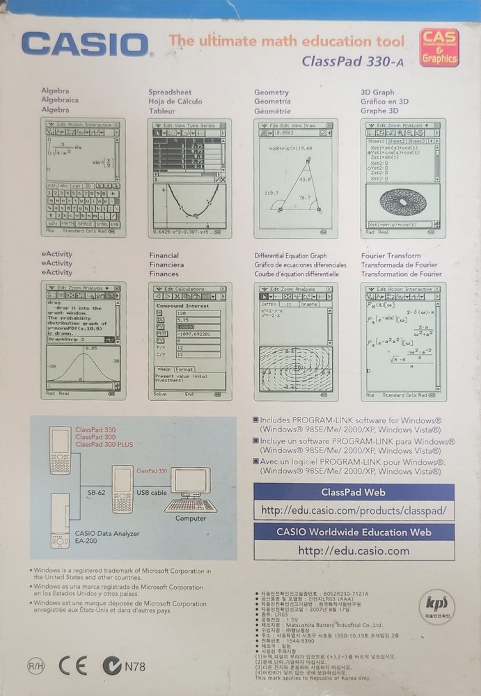 Casio Classpad 330-A Scientific Calculator Graphing Mathematics Stylus Complete