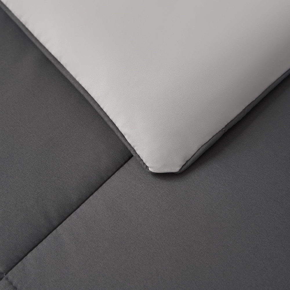 Reversible Box Stitch Comforter Set, 3-Piece Full/Queen - Grey Stylish Bedding