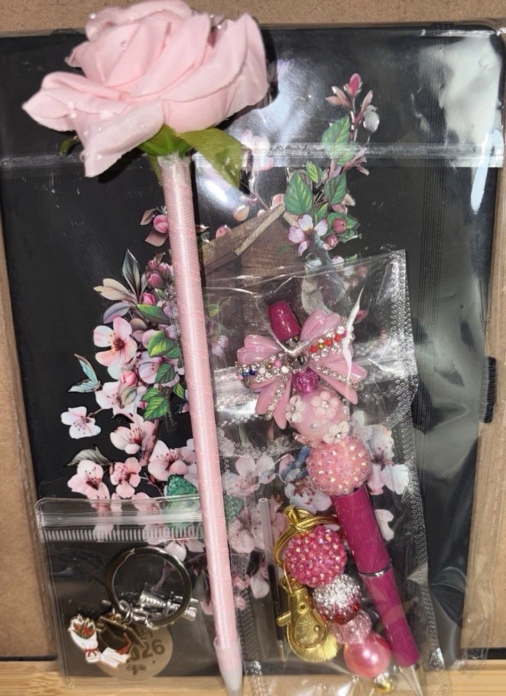 HANDCRAFTED BEADED Key Chain,& NOTE PAD SET Beaded Pen I Kit