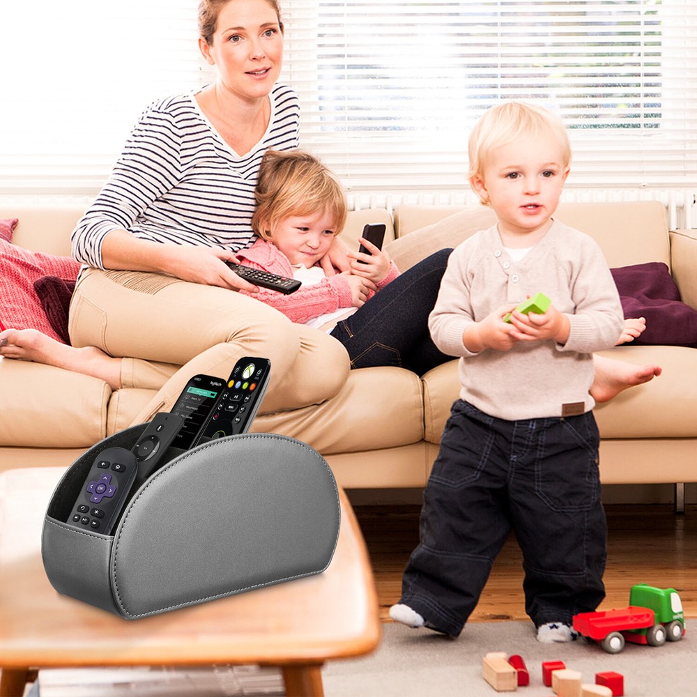 Vegan Leather Remote Control Holder TV Remote Desktop Organizer 5 Compartments
