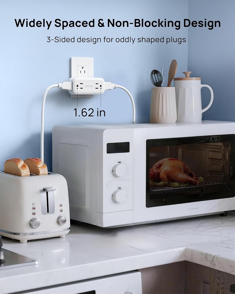 TROND Surge Protector Outlet Extender with 360 No USB, Protector, White