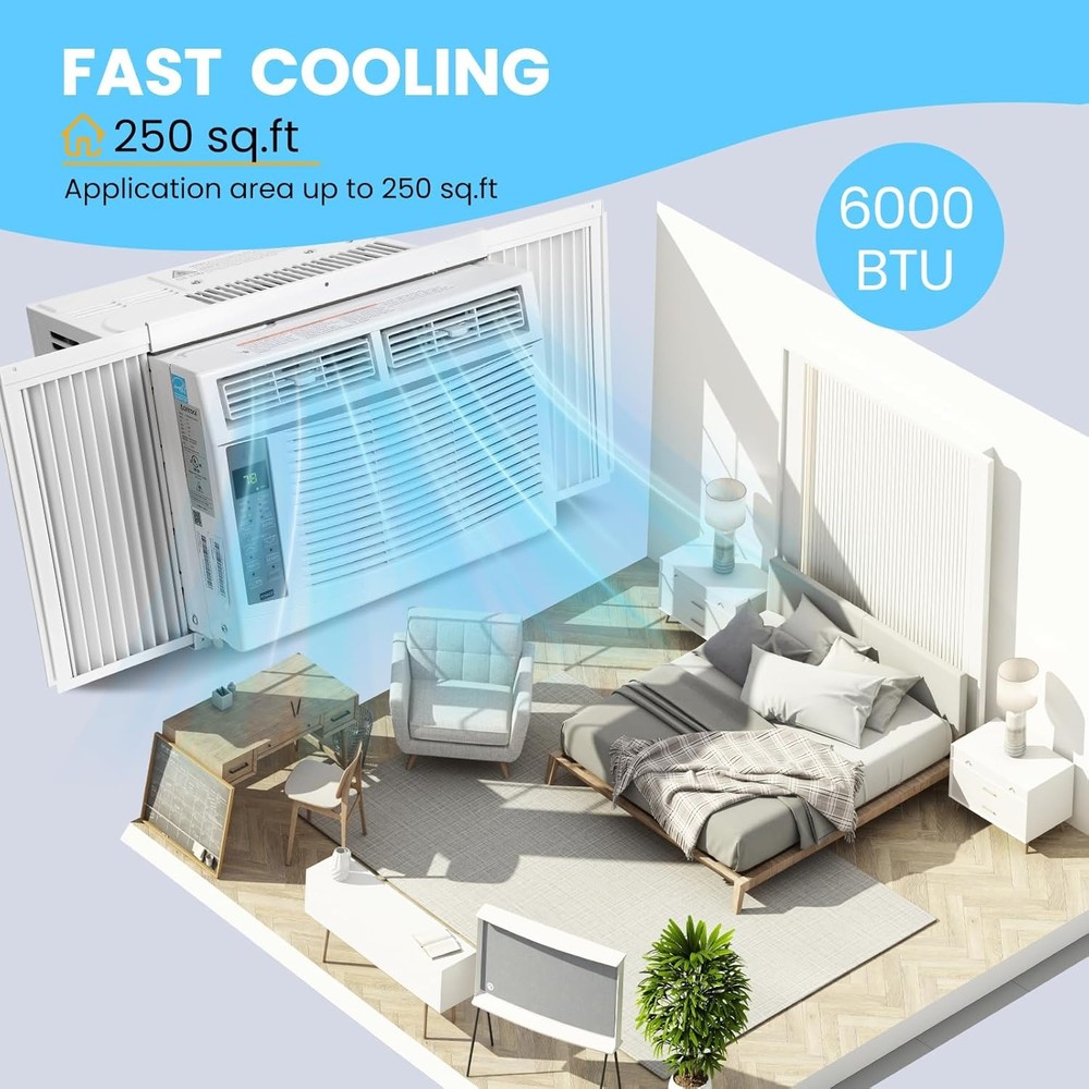 6000 BTU Window Air Conditioner AC Unit Fan Dehumidifier with Remote/App Control