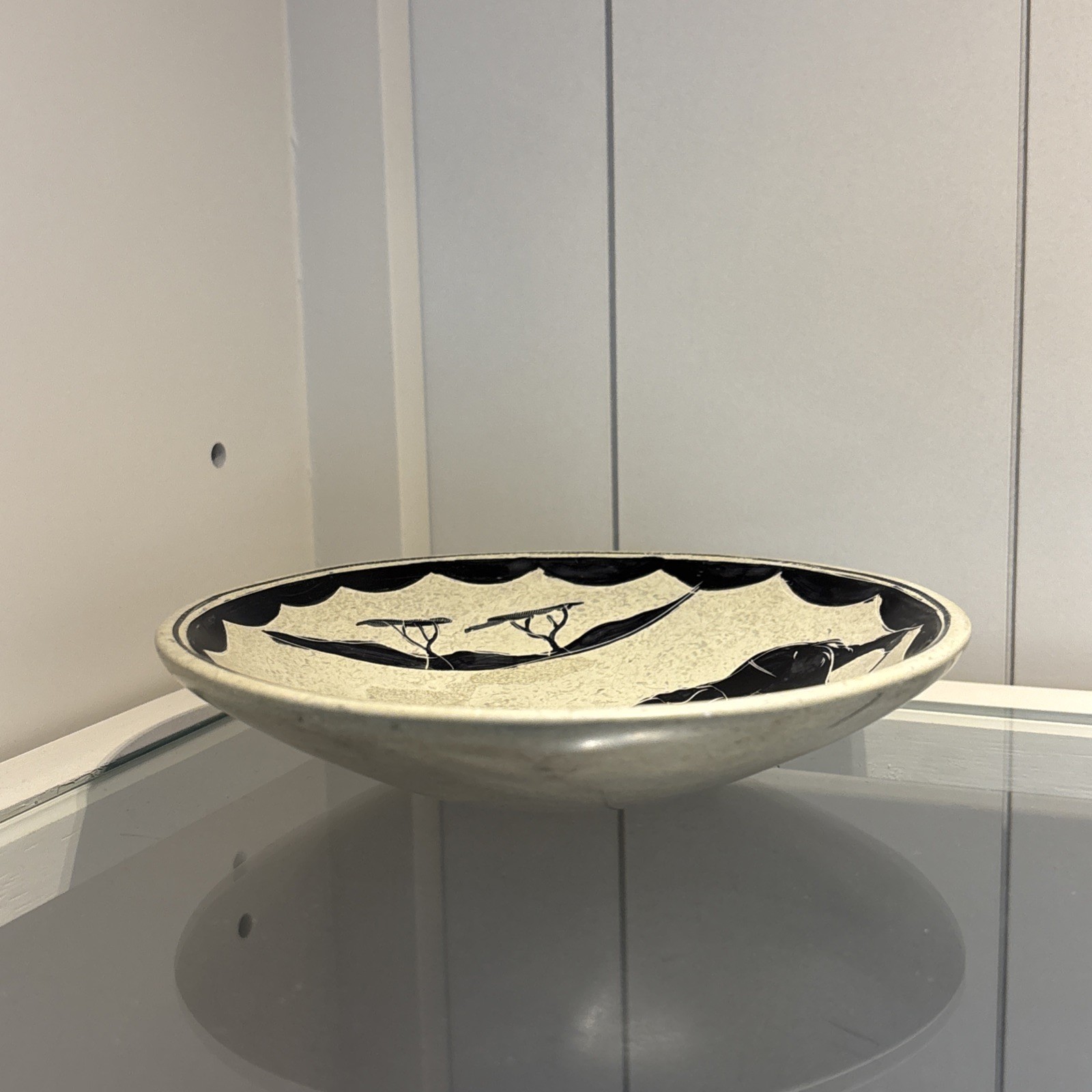 Kenya African Hand Carved Soapstone Dish Hand Painted Black White Elephants