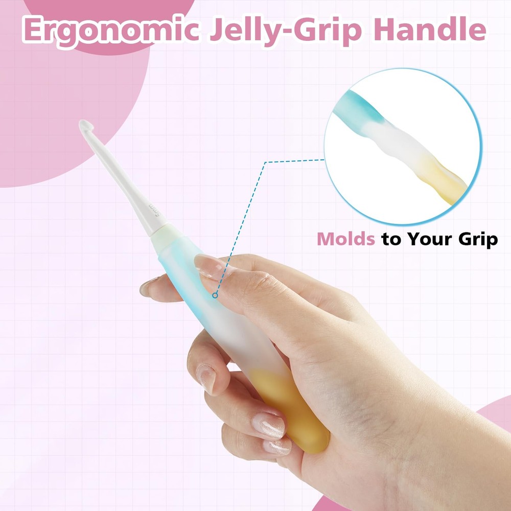10-Size Interchangeable Crochet Hook Set – Ergonomic Jelly-Grip Handle, Extra...