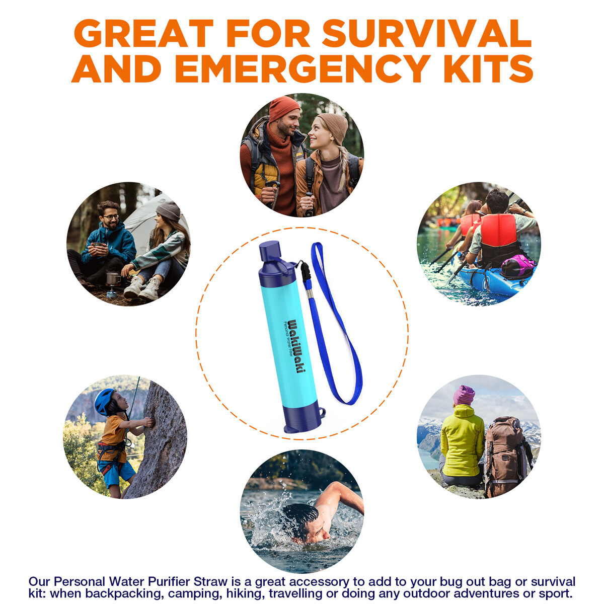 Personal Water Filter Straw Blue,12pcs,Outdoor Portable Camping Water Purifier