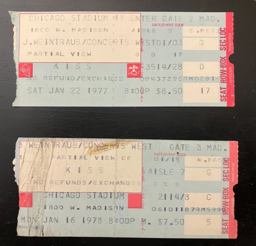 KISS 1997 + 1978 TICKETS CHICAGO  STADIUM  ROCK AND ROLL OVER +ALIVE II TOURS