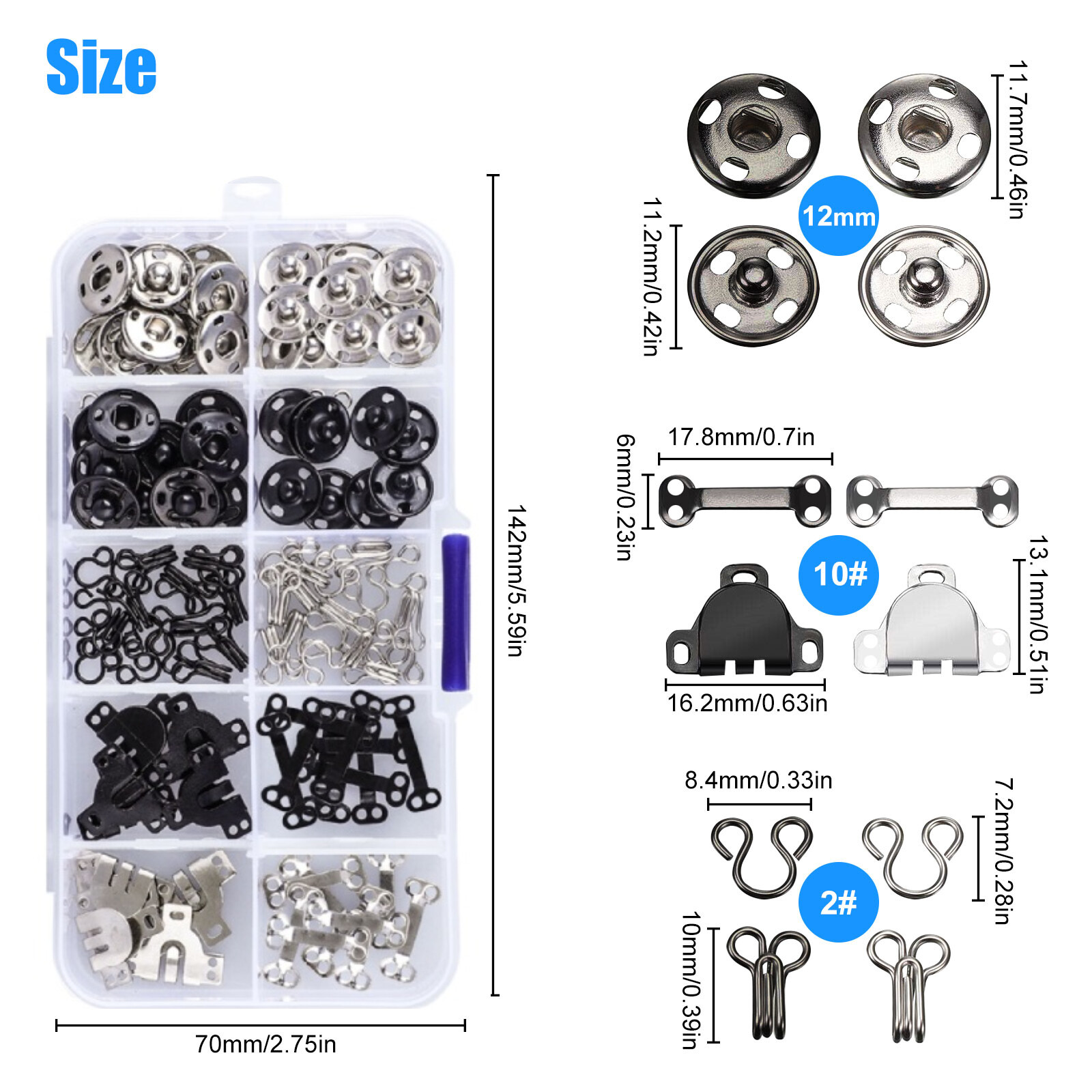 100 Pair Sewing Hook and Eye Closure 3 Styles Fasteners for Trousers Skirt Dress