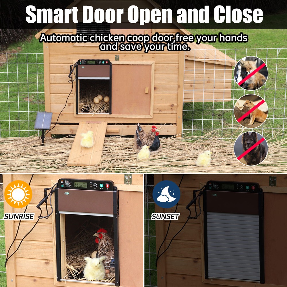 Automatic Chicken Coop Door LCD Battery Solar Powered Timer Light Remote Control