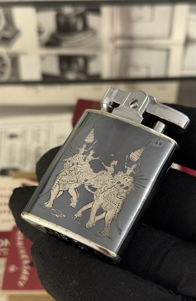 Ronson Siam Dancing Figures Sterling silver Niello lighter